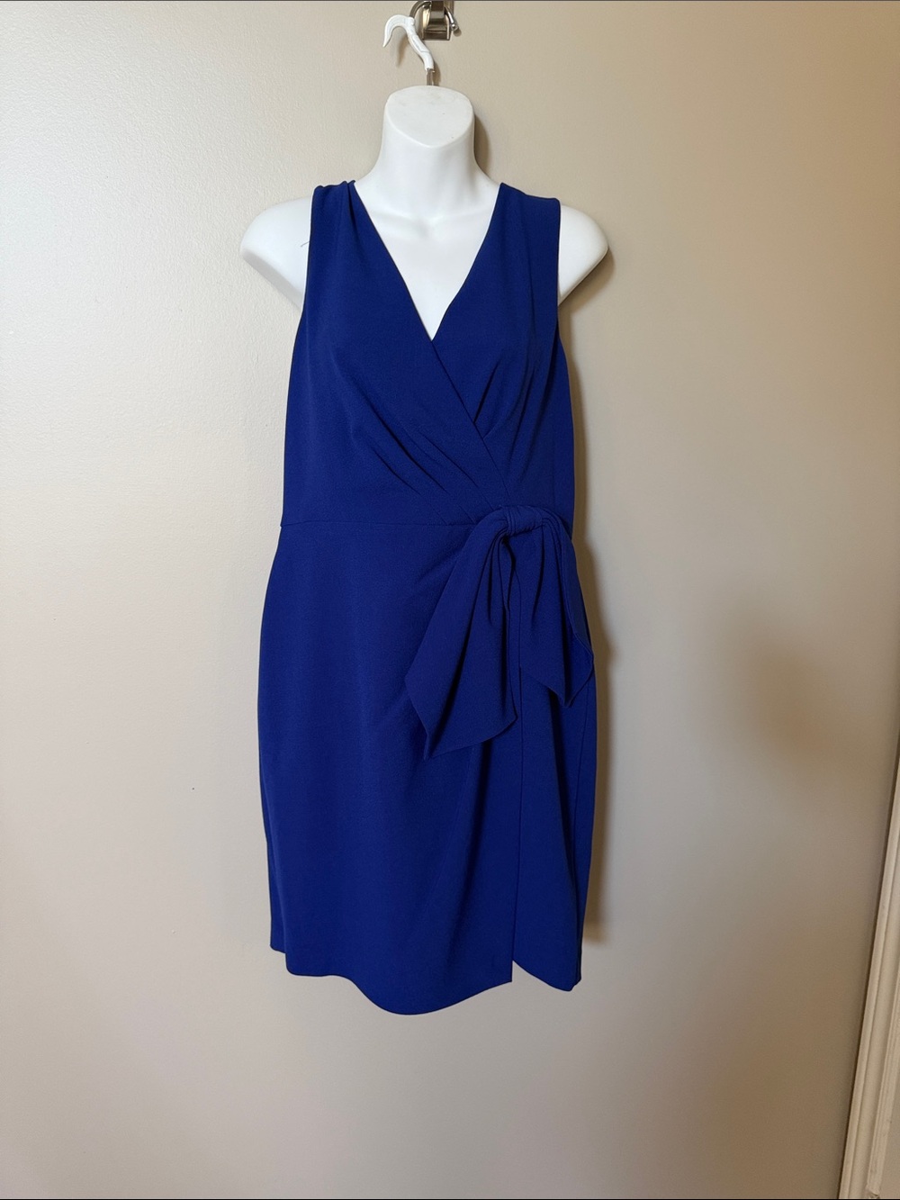 Eliza J Sleeveless Cobalt Wrap-Style Midi Dress with Side Knot